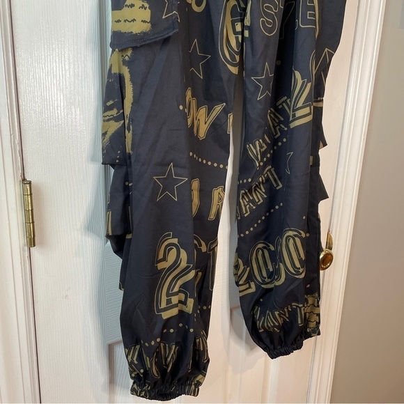 SHEIN Parachute Pants Black Green Elastic Waist Size 4 New - Picture 10 of 15